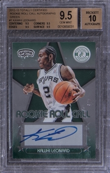 2012-13 Panini Totally Certified "Rookie Roll Call Autographs" Green #1 Kawhi Leonard Signed Rookie Card (#4/5) - BGS GEM MINT 9.5/BGS 10 - A "True Gem" Example!